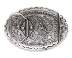 Hebilla Plateada Grabada Moda Western Contorno Forma Herradura