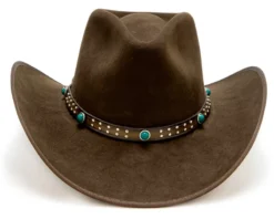 Sombrero Cowboy Estilo Outback Marrón Con Cinta De Cuero Adornada Con Piedras Turquesas 8 Sombrero Cowboy Estilo Outback Marrón Con Cinta De Cuero Adornada Con Piedras Turquesas -Moda Complementos Tienda Outlaw 2 2