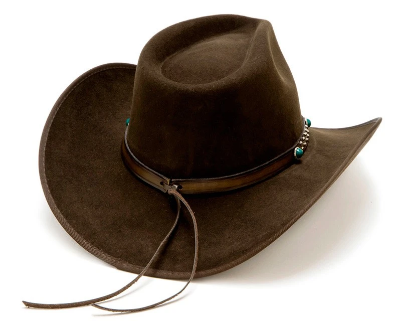 Sombrero Cowboy Estilo Outback Marrón Con Cinta De Cuero Adornada Con Piedras Turquesas 2 Sombrero Cowboy Estilo Outback Marrón Con Cinta De Cuero Adornada Con Piedras Turquesas - Imagen 2