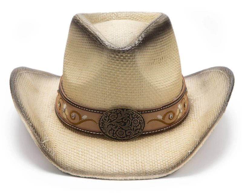 Sombrero Cowgirl Paja Rígida Natural Para Mujer Con Dibujo Floral Cosido Y Grabado En Cuero 6 Sombrero Cowgirl Paja Rígida Natural Para Mujer Con Dibujo Floral Cosido Y Grabado En Cuero - Imagen 6