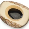 Sombrero Cowgirl Paja Rígida Natural Para Mujer Con Dibujo Floral Cosido Y Grabado En Cuero