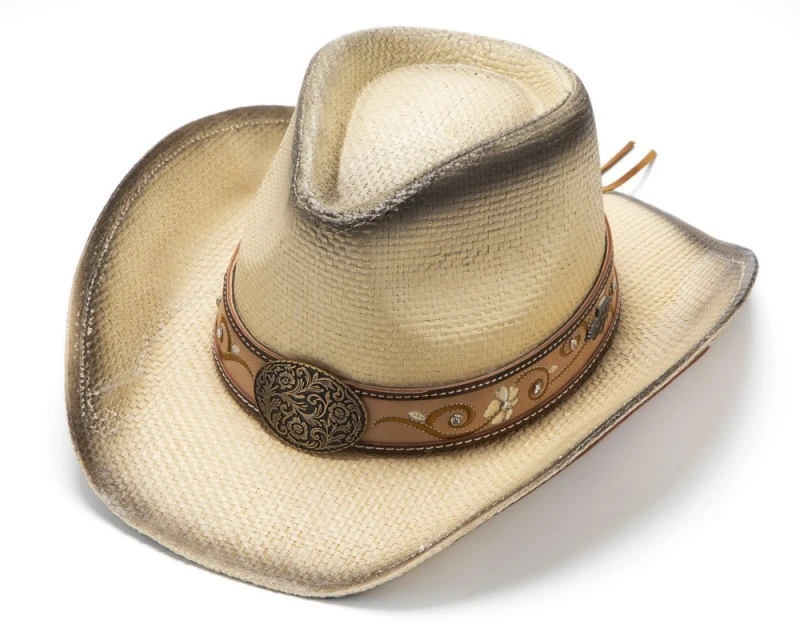 Sombrero Cowgirl Paja Rígida Natural Para Mujer Con Dibujo Floral Cosido Y Grabado En Cuero 3 Sombrero Cowgirl Paja Rígida Natural Para Mujer Con Dibujo Floral Cosido Y Grabado En Cuero - Imagen 3