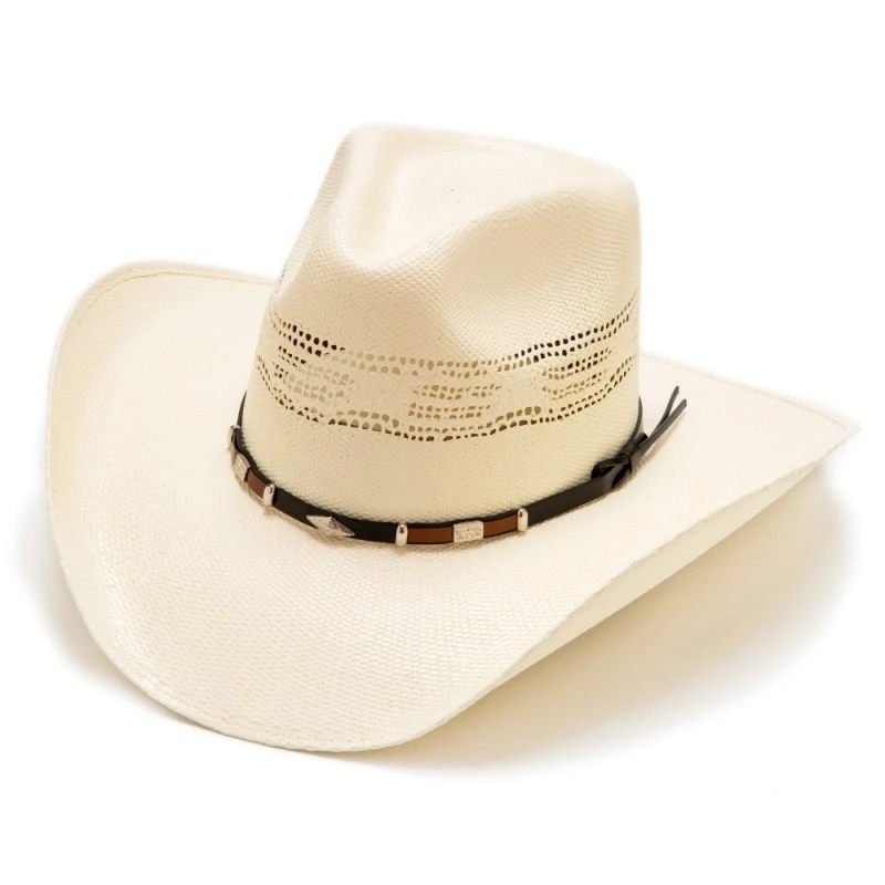 Sombrero Blanco Paja Dura Estilo Cowboy Copa Puntiaguda Con Aberturas 2 Sombrero Blanco Paja Dura Estilo Cowboy Copa Puntiaguda Con Aberturas - Imagen 2