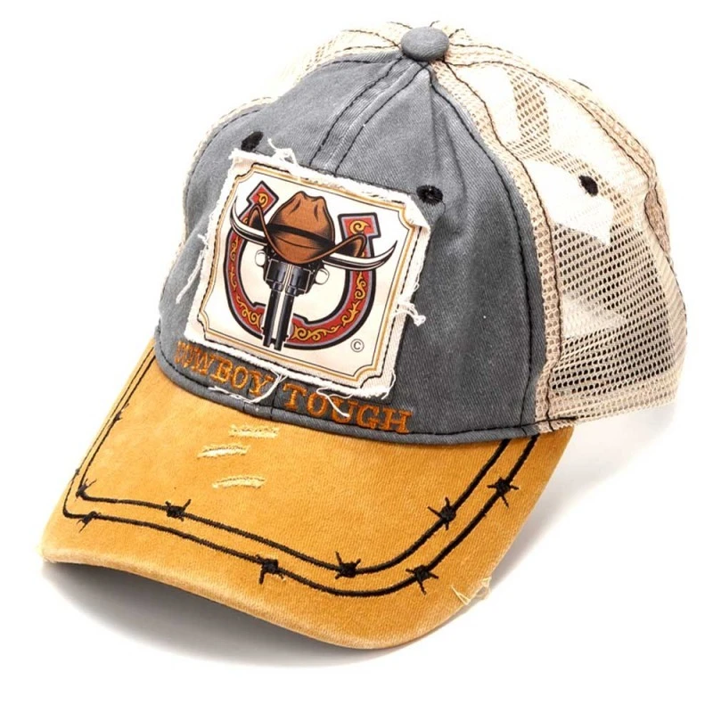 Gorra Vaquero Longhorn Estilo Trucker Cap Aspecto Desgastado Visera Amarilla Alambre Espino Bordado 3 Gorra Vaquero Longhorn Estilo Trucker Cap Aspecto Desgastado Visera Amarilla Alambre Espino Bordado - Imagen 3