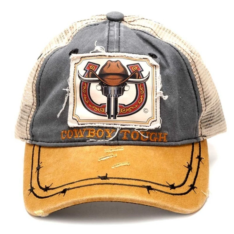 Gorra Vaquero Longhorn Estilo Trucker Cap Aspecto Desgastado Visera Amarilla Alambre Espino Bordado 2 Gorra Vaquero Longhorn Estilo Trucker Cap Aspecto Desgastado Visera Amarilla Alambre Espino Bordado - Imagen 2
