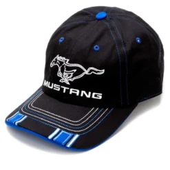 Gorra Beisbol Negra Con Licencia Y Logo Mustang Decorada Con Detalles Azules
