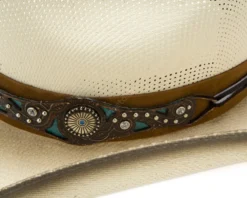Sombrero Cowgirl Para Chica Copa Calada Y Cinta Detalles Azul Turquesa -Moda Complementos Tienda Shelby 3