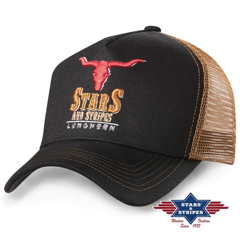 Gorra Cowboy Estilo Trucker Cap Longhorn Bordado 3D Stars And Stripes