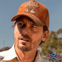Gorra Western Americana Marrón Stars & Stripes Con Toro Rodeo Bordado