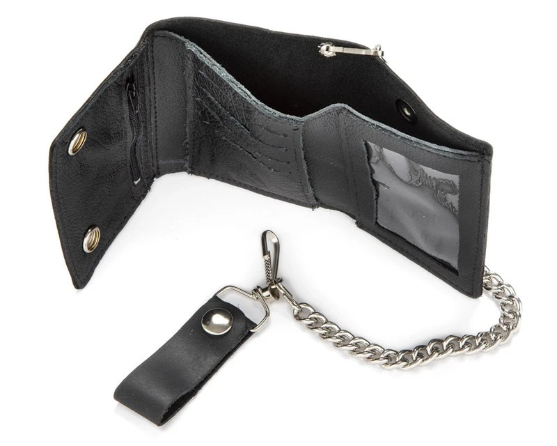 Cartera Tríptica Con Cadena Tamaño Pequeño De Cuero Negro 3 Cartera Tríptica Con Cadena Tamaño Pequeño De Cuero Negro - Imagen 3