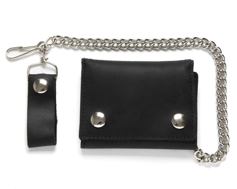 Cartera Tríptica Con Cadena Tamaño Pequeño De Cuero Negro 2 Cartera Tríptica Con Cadena Tamaño Pequeño De Cuero Negro - Imagen 2
