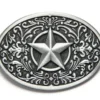 Hebilla Vaquera Metal Envejecido Mate Con Estrella Cowboy Y Filigranas Grabadas
